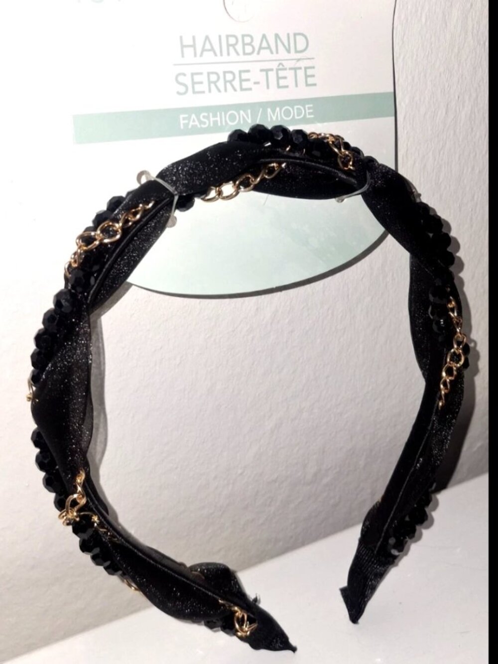 Black Beaded Headband Gold Chain Knot Style Fashion Hairband Women Accessories
